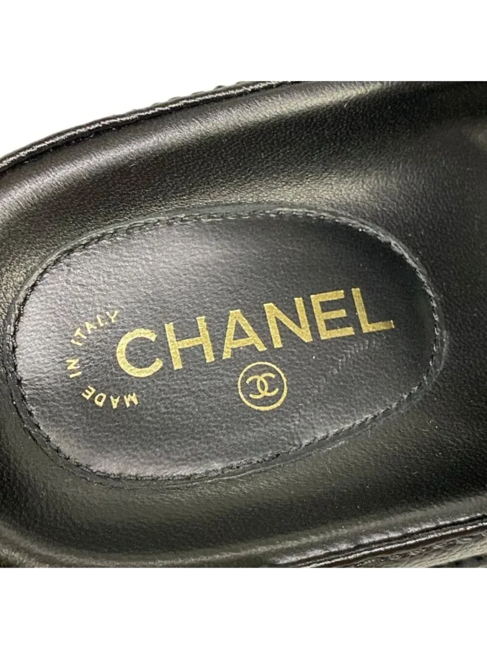 Chanel Sandals C Black Quilted CC Logo Gold Velcro